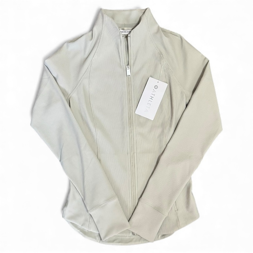 Athleta Salutation Ribbed Jacket II XS Gray Grey Zip-Up Stretch Activewear NWT - Picture 7 of 13